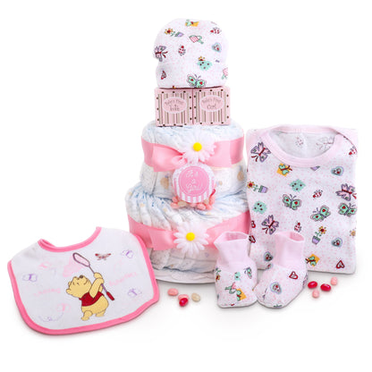 Sweet Baby Girl Diaper Cake Gift Baskeet by Alder Creek Gift Baskets