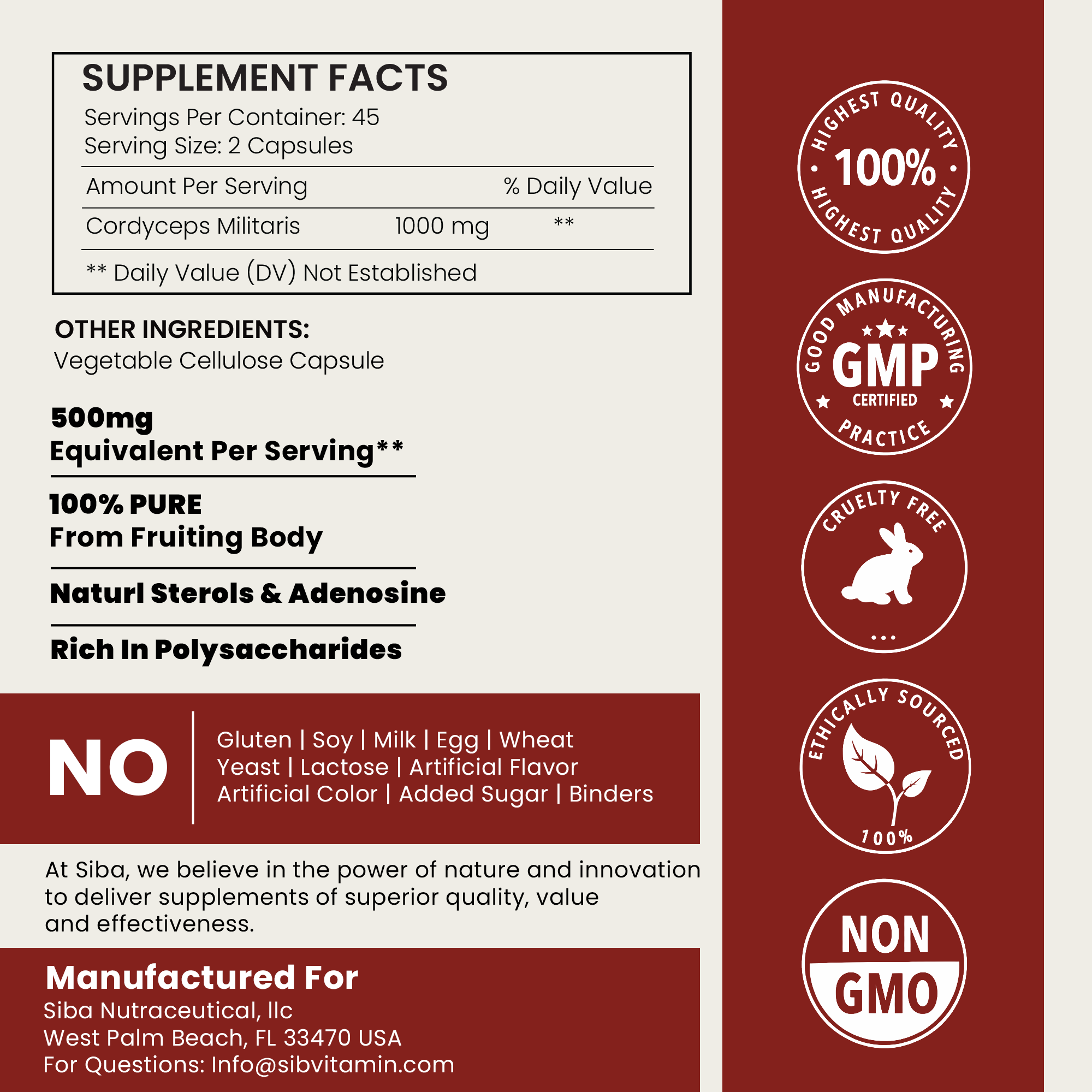 Cordyceps Militaris Mushroom Capsules by Siba Vitamins Store