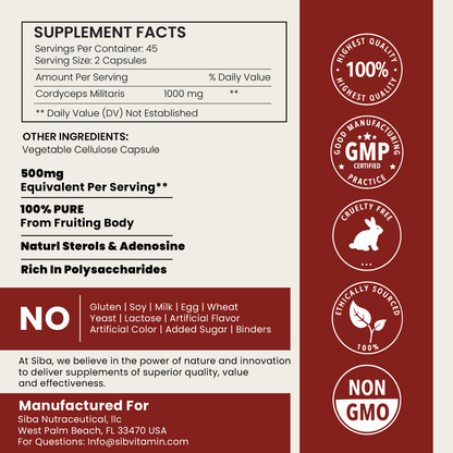 Cordyceps Militaris Mushroom Capsules by Siba Vitamins Store