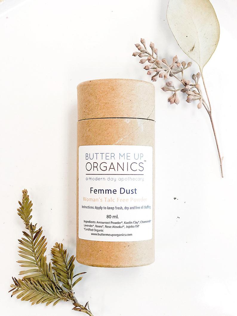 Femme Dust / Organic Talc Free Powder / No Chaffing / Freshening Powder by Butter Me Up Organics