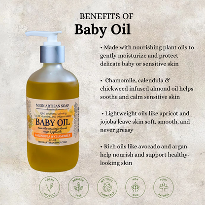 Calendula and Chamomile Baby Oil | Unscented| Light and Nourishing by MION Artisan Soap Co.