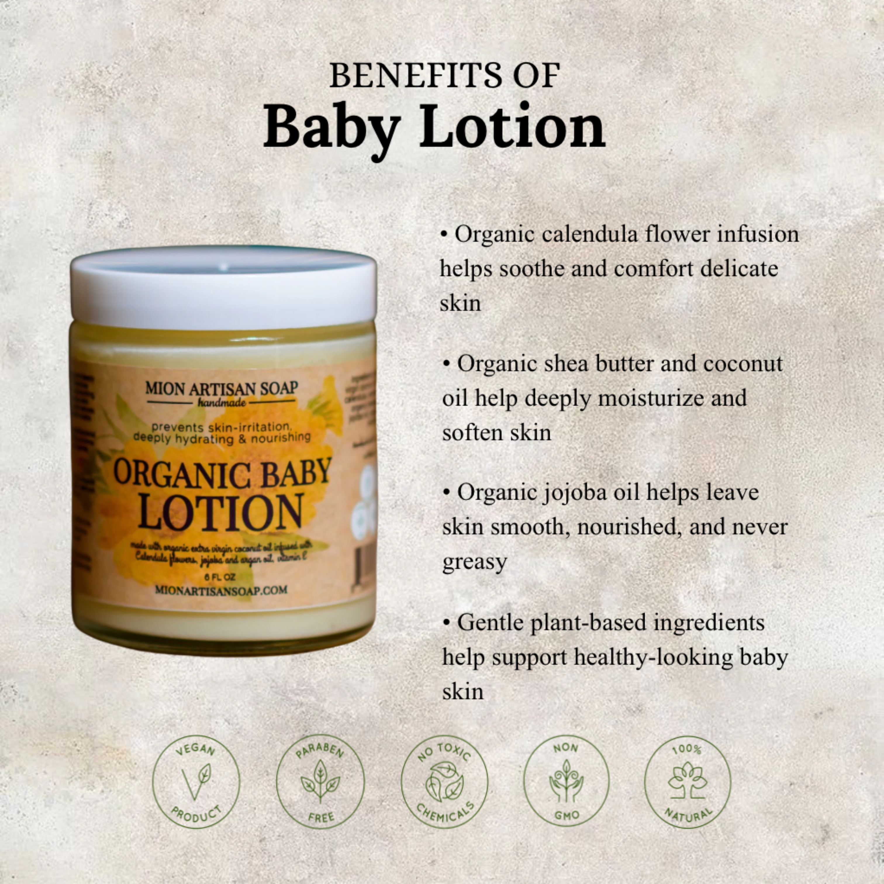 Organic Baby Lotion | Infused with Calendula Flowers by MION Artisan Soap Co.