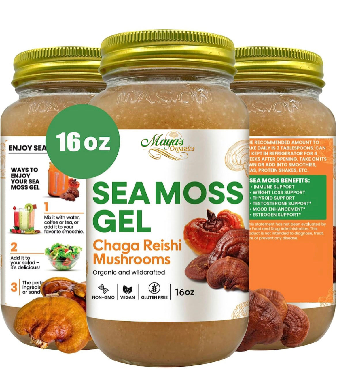Chaga &amp; Reishi Mushroom Sea Moss Gel (16oz) – Heart, Immune &amp; Detox Support