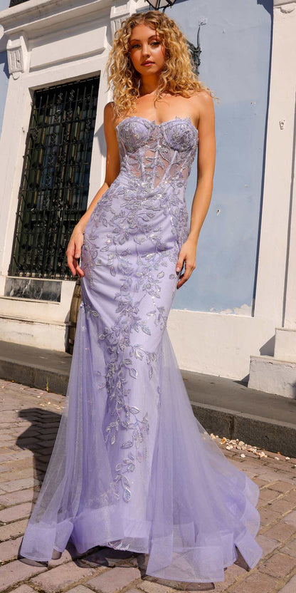 Nox Anabel G1258 Strapless Lace Applique Corset Bodice Mermaid Gown by DiscountDressShop