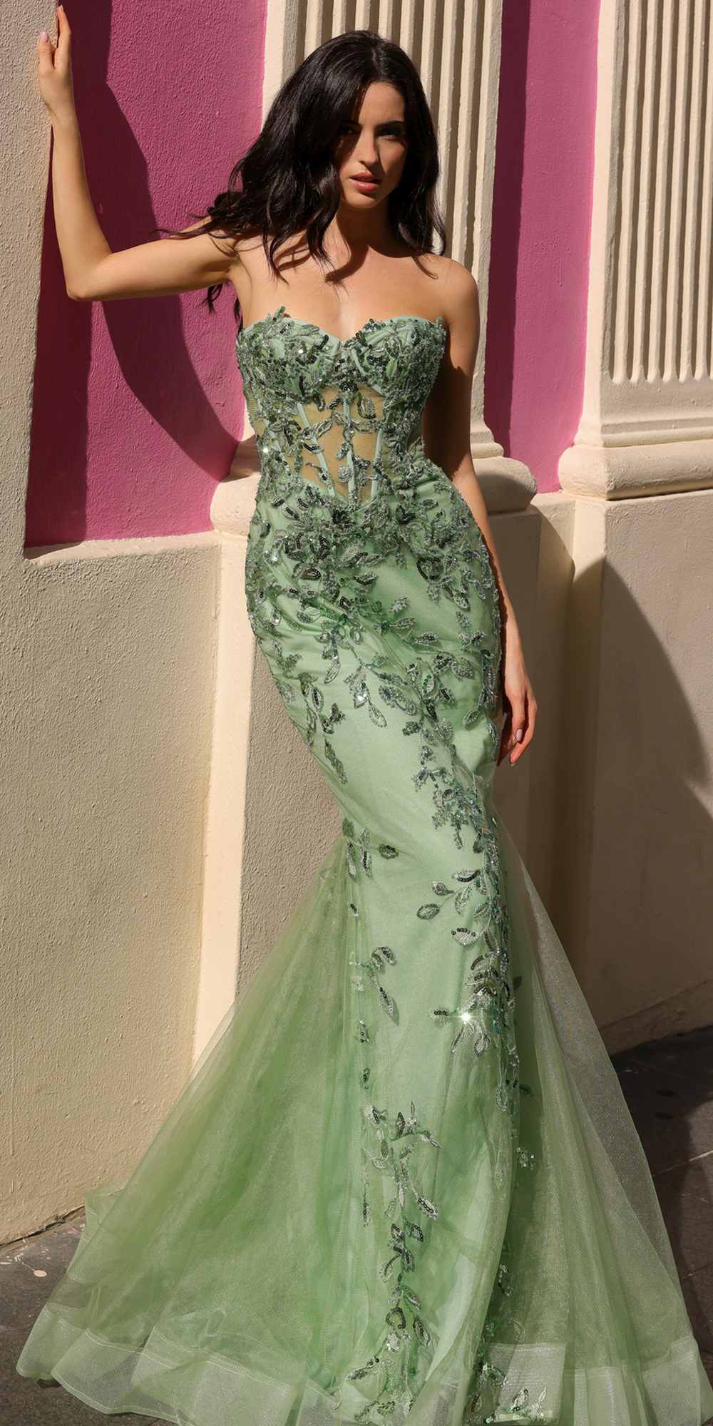 Nox Anabel G1258 Strapless Lace Applique Corset Bodice Mermaid Gown by DiscountDressShop