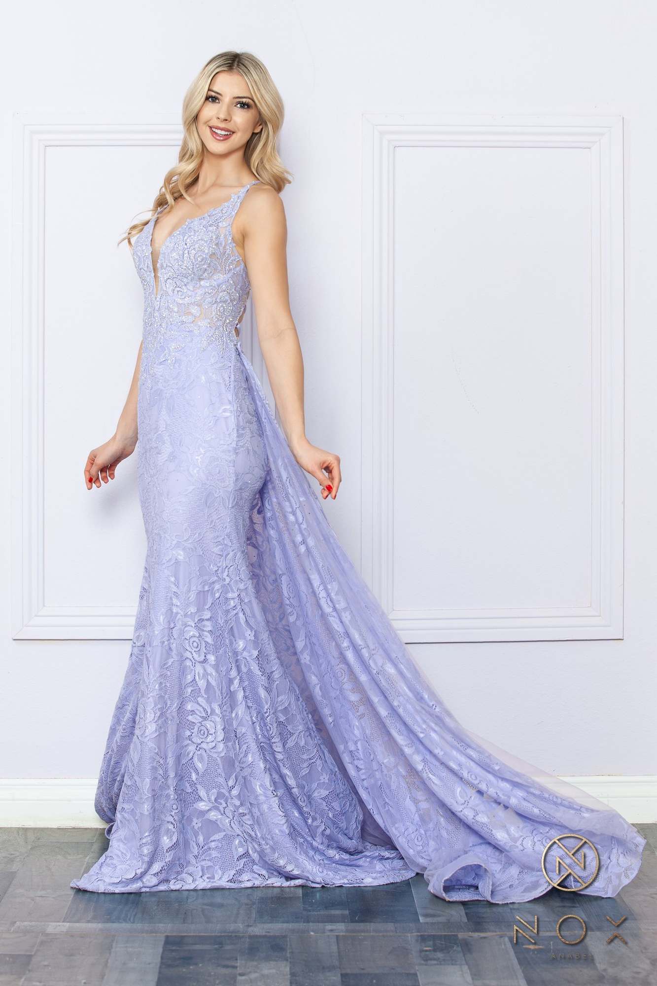 Nox Anabel G1353 Long Boho Inspired Embroidered V-Neck Mermaid Gown by DiscountDressShop