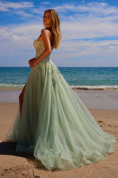 Nox Anabel G1371 Long A-Line Tulle Dress With A Sweetheart Top Sequin Applique by DiscountDressShop