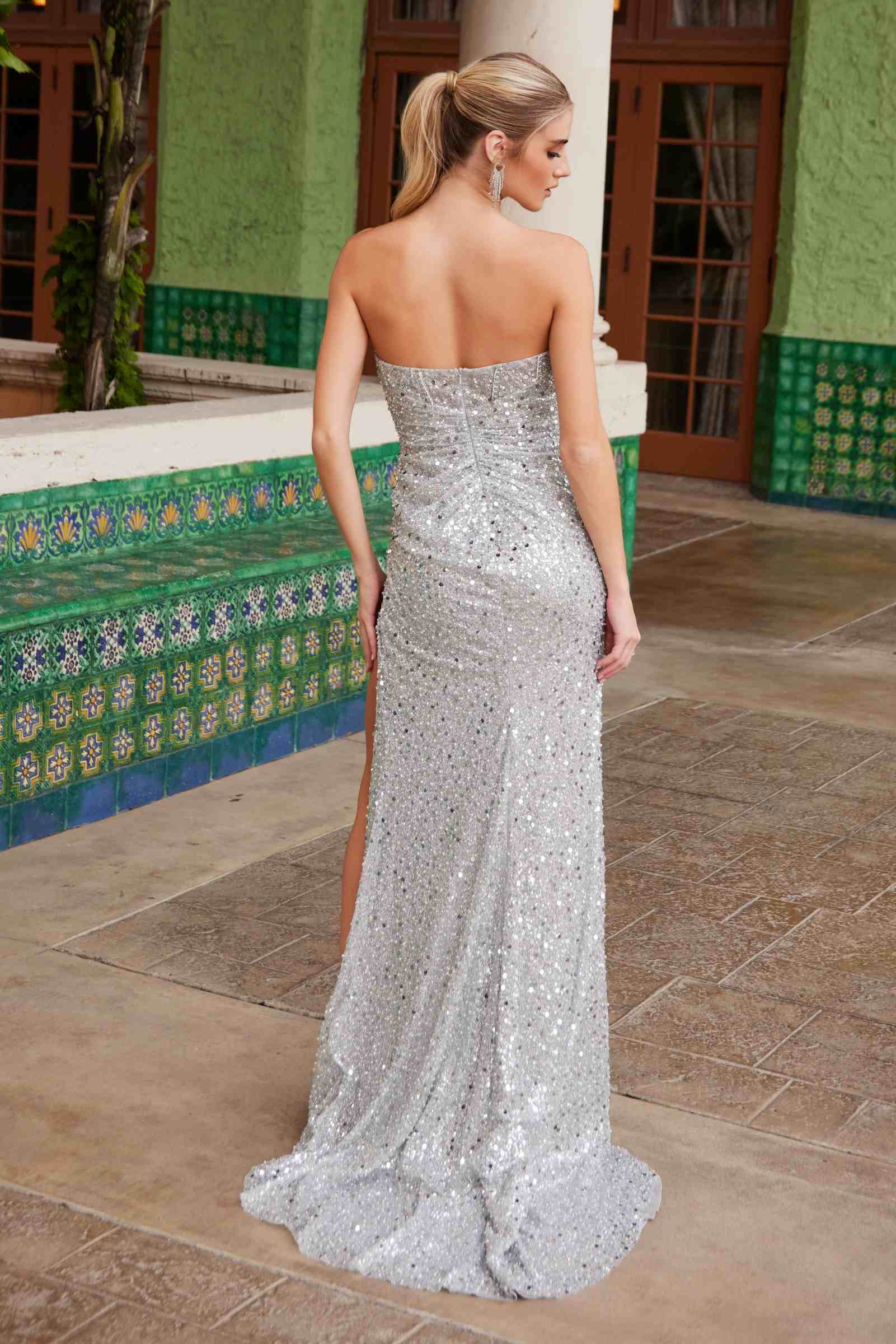 Nox Anabel G1652 Strapless V-Neck Sequin Dress by DiscountDressShop