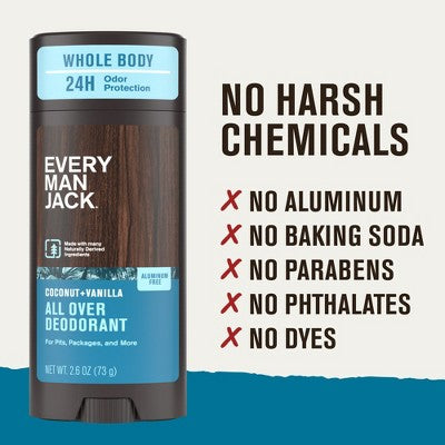 Every Man Jack All Over Solid Deodorant Coconut + Vanilla 2.6oz - New by This is Beauty US