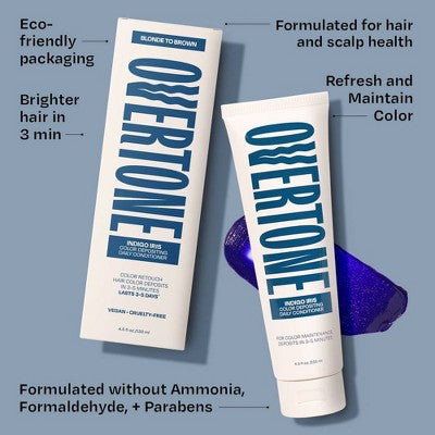 Overtone Indigo Iris Daily Conditioner- Semi-Permanent Blue Hair Color 4.5 oz - New by This is Beauty US