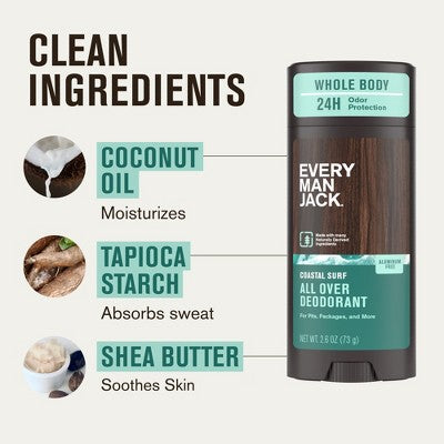 Every Man Jack All Over Solid Deodorant Coastal Surf 2.6oz - New by This is Beauty US