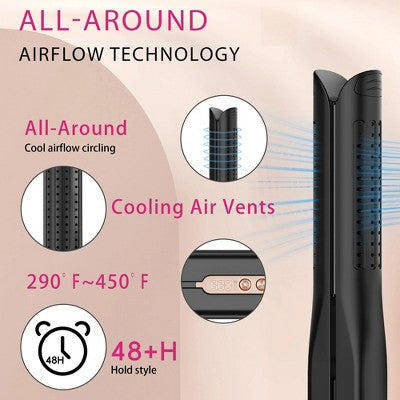 NICEBAY Airflow Styler, Titanium Hair Straightener &amp; Curling Iron with Cooling Air Vents, 5 Temps, Dual Voltage &amp; Auto Shutoff - Imperfect Box