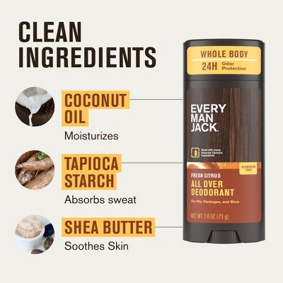 Every Man Jack All Over Solid Deodorant Fresh Citrus 2.6oz - New by This is Beauty US