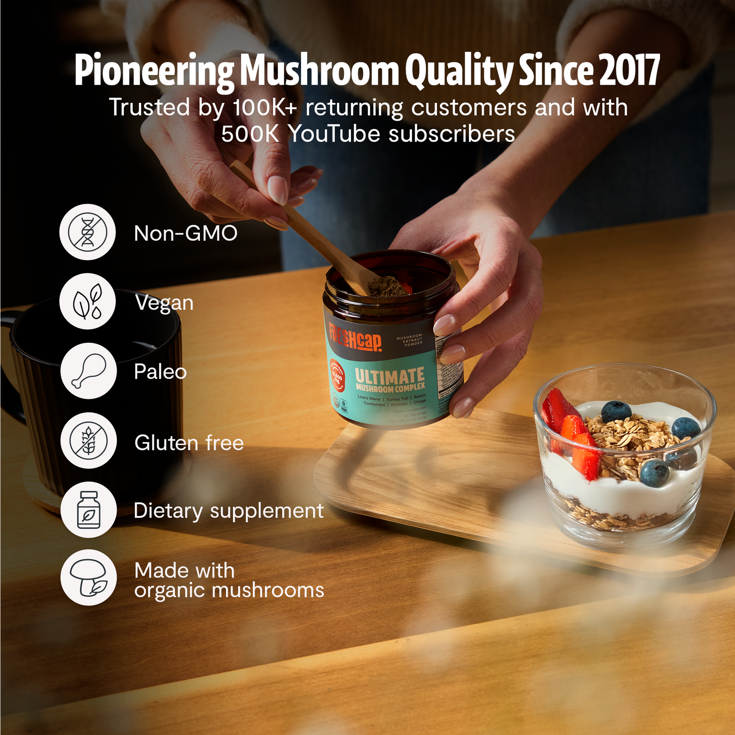 Organic Mushroom Extract Powder Blend by FreshCap Mushrooms