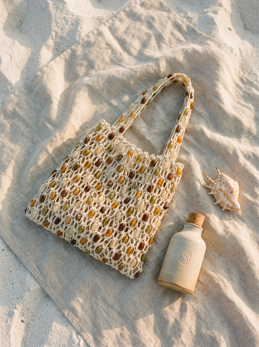 Artisanal Handwoven Gem Bead Crochet Tote Bag by LINTICO