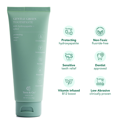 Gentle Green™ Sensitive Toothpaste with Hydroxyapatite &amp; B12 (Fluoride-Free, Natural Enamel Support &amp; Sensitive Teeth Relief) by Terra &amp; Co.