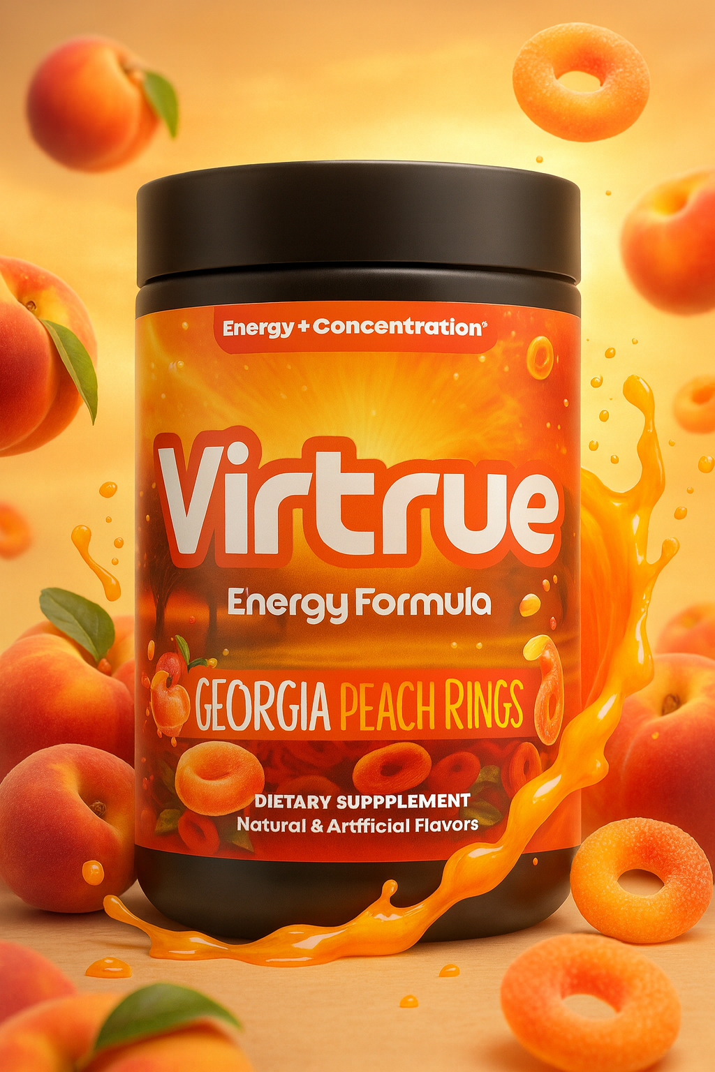 Georgia Peach Rings Pre-Workout Energy Powder + Focus Boost &amp; Hydration | Sugar Free by Virtrue