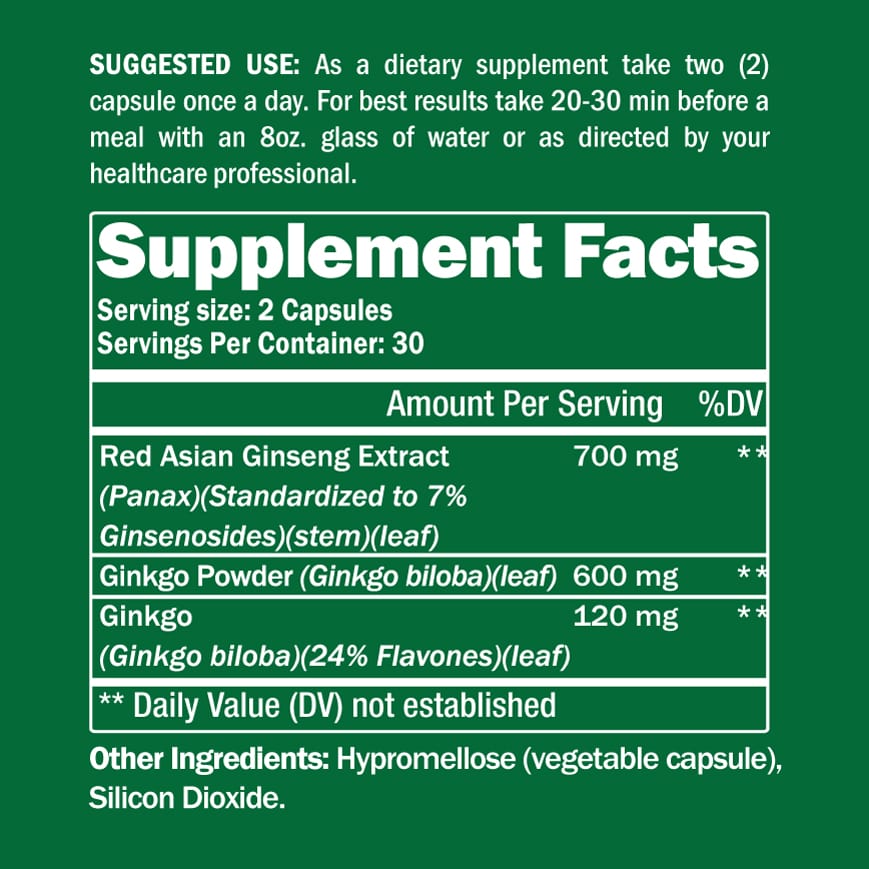 Ginkgo Biloba + Ginseng 60 Capsules by Healthspan Holistic
