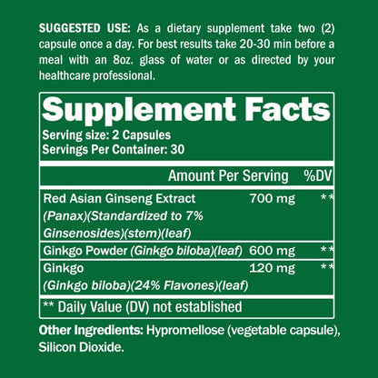 Ginkgo Biloba + Ginseng 60 Capsules by Healthspan Holistic