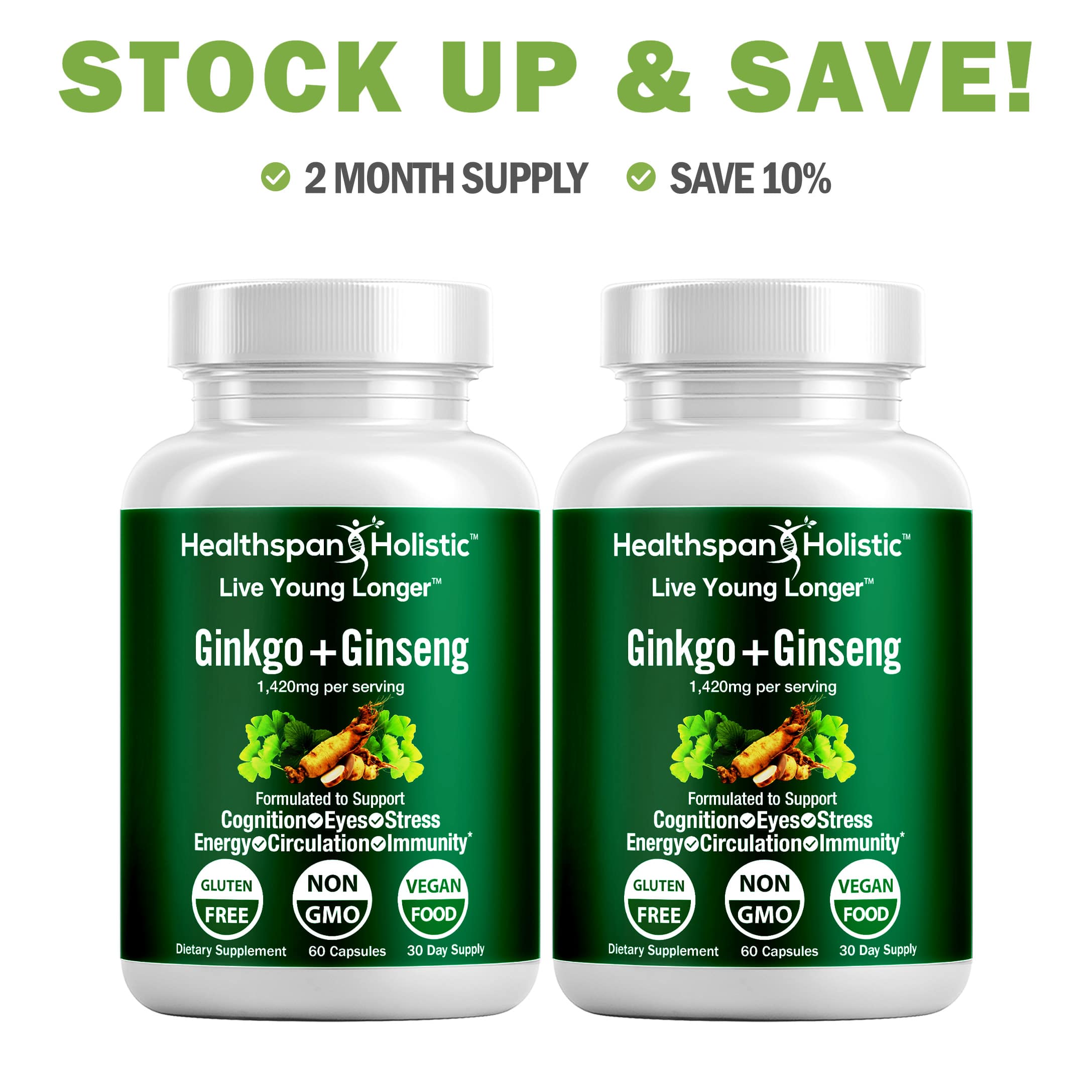 Ginkgo Biloba + Ginseng 60 Capsules by Healthspan Holistic