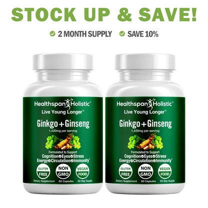 Ginkgo Biloba + Ginseng 60 Capsules by Healthspan Holistic
