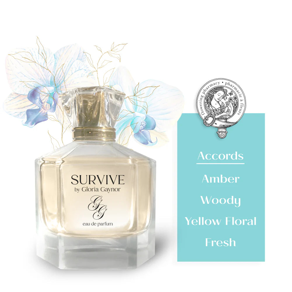 SURVIVE eau de parfum by Gloria Gaynor and Flowering Pharmacy by Best Clean Beauty