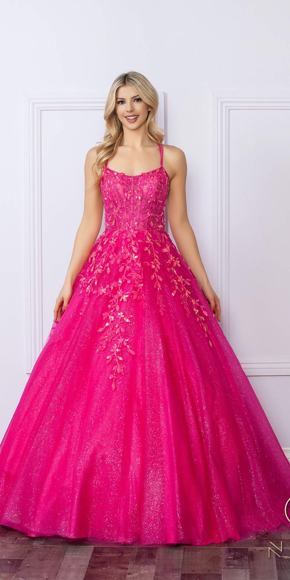 Nox Anabel H1271 Long Scoop Neckline Glitter Tulle A-Line Ballgown by DiscountDressShop