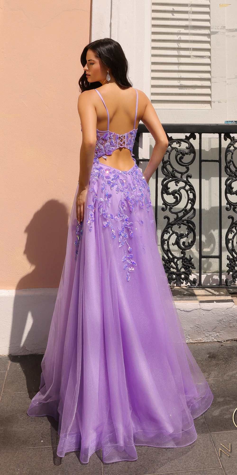 Nox Anabel H1350 Long A-Line Glitter Tulle Embroidered Sequin Applique Dress by DiscountDressShop