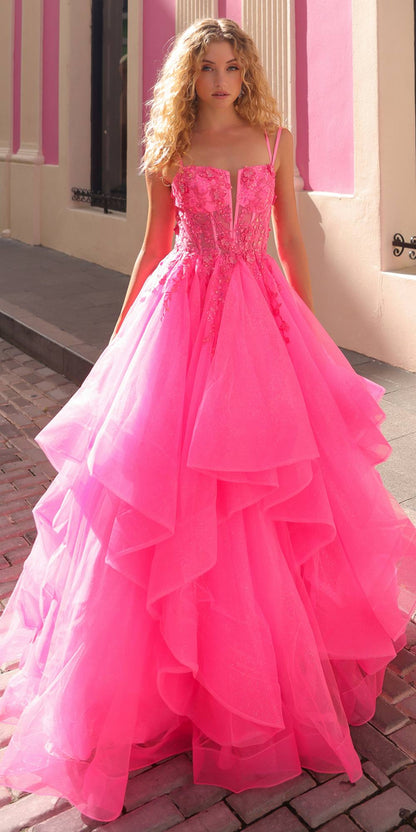 Nox Anabel H1351 Long A-Line Tiered Layered Ruffled Tulle Ballgown by DiscountDressShop