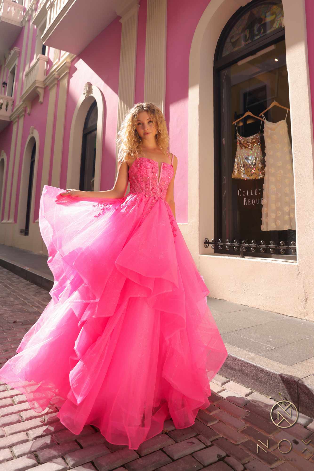 Nox Anabel H1351 Long A-Line Tiered Layered Ruffled Tulle Ballgown by DiscountDressShop