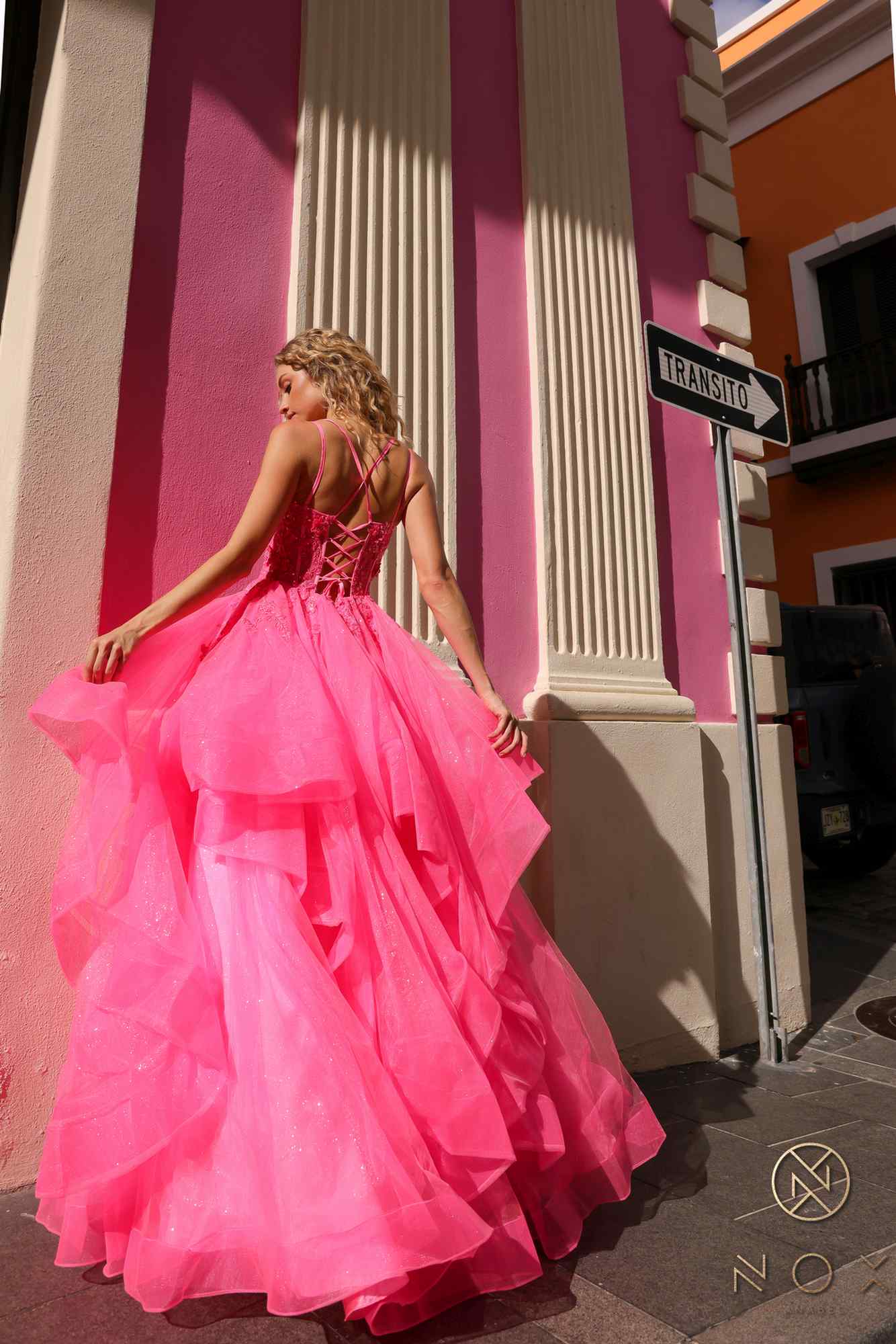Nox Anabel H1351 Long A-Line Tiered Layered Ruffled Tulle Ballgown by DiscountDressShop