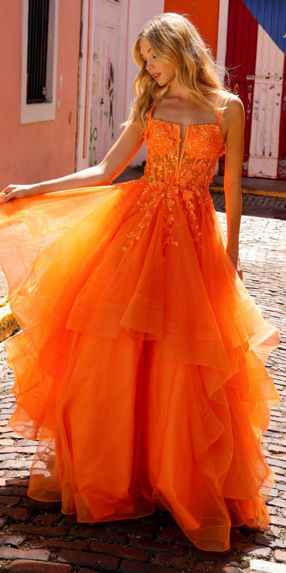 Nox Anabel H1351 Long A-Line Tiered Layered Ruffled Tulle Ballgown by DiscountDressShop