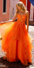 Nox Anabel H1351 Long A-Line Tiered Layered Ruffled Tulle Ballgown by DiscountDressShop