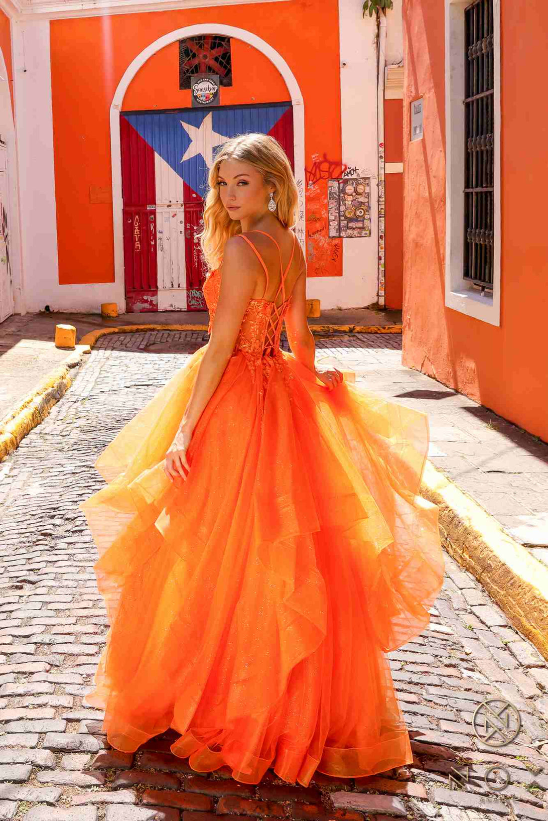 Nox Anabel H1351 Long A-Line Tiered Layered Ruffled Tulle Ballgown by DiscountDressShop