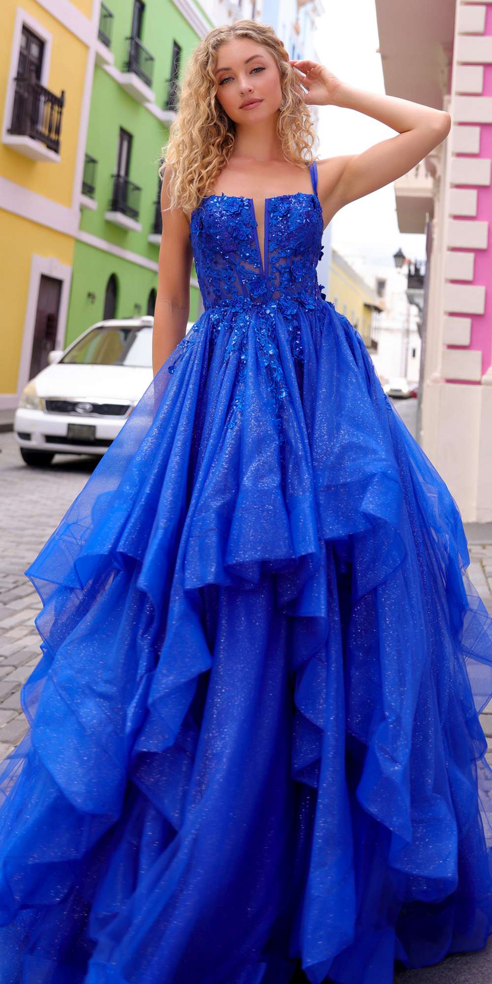 Nox Anabel H1351 Long A-Line Tiered Layered Ruffled Tulle Ballgown by DiscountDressShop