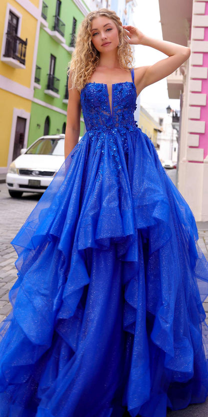 Nox Anabel H1351 Long A-Line Tiered Layered Ruffled Tulle Ballgown by DiscountDressShop