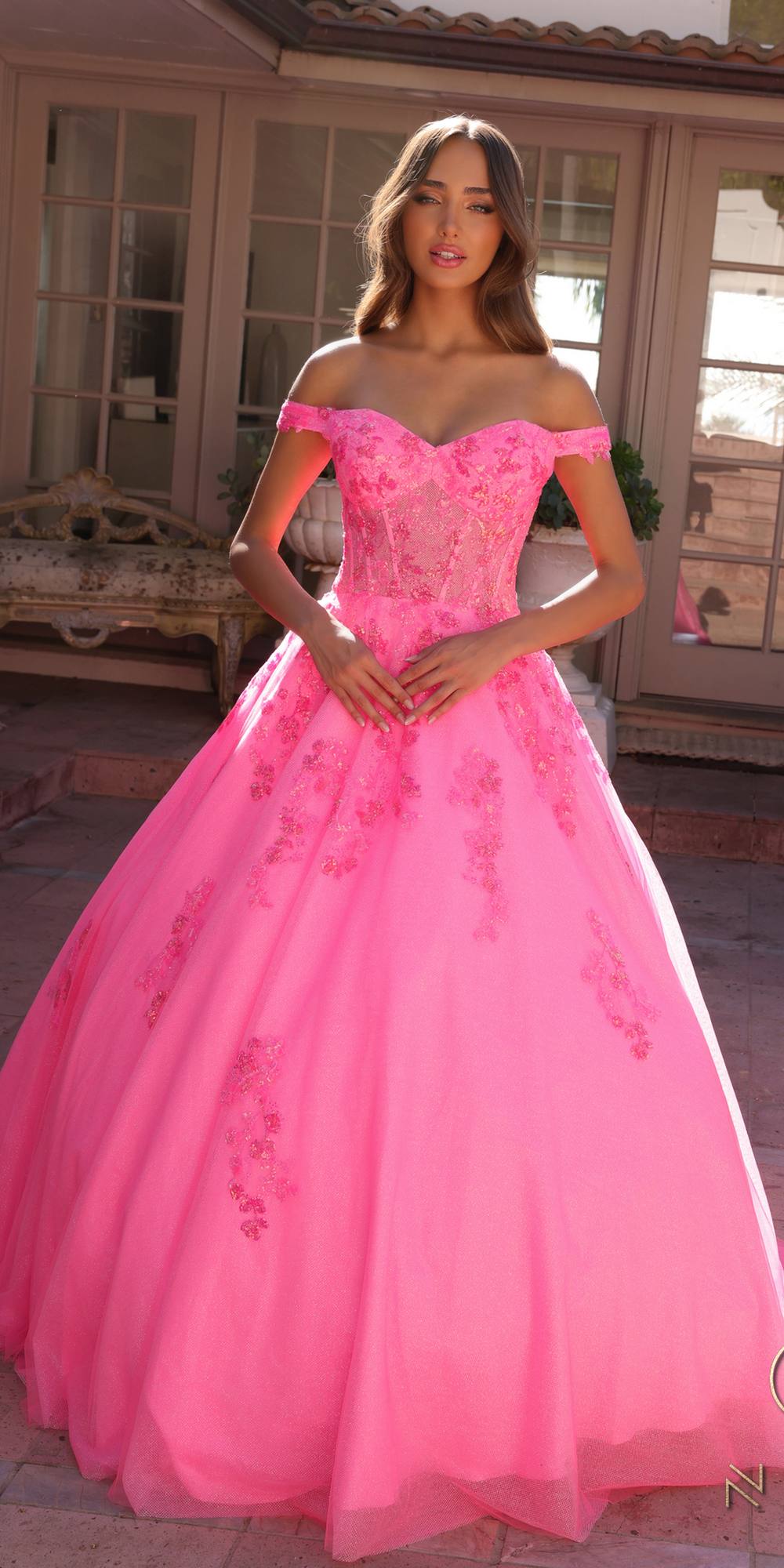 Nox Anabel H1352 Poofy A-Line Ballgown Off the Shoulder Quinceanera Dress by DiscountDressShop