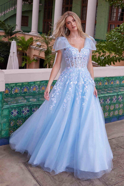 Nox Anabel H1680 Draped Tie-Up Straps Applique Tulle Dress by DiscountDressShop