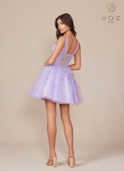 Nox Anabel H846 Short Glitter Sequin Applique A-Line Dress by DiscountDressShop