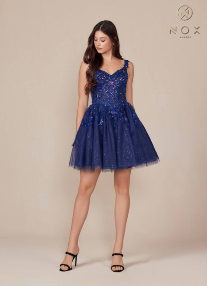 Nox Anabel H846 Short Glitter Sequin Applique A-Line Dress by DiscountDressShop