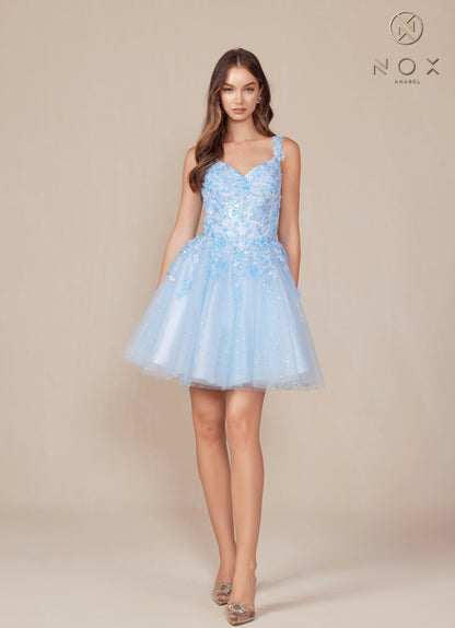 Nox Anabel H846 Short Glitter Sequin Applique A-Line Dress by DiscountDressShop