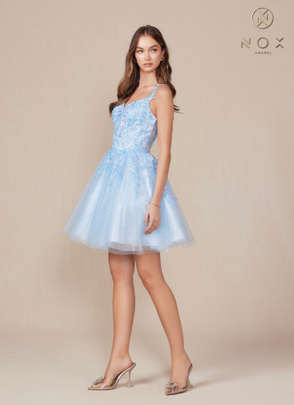 Nox Anabel H846 Short Glitter Sequin Applique A-Line Dress by DiscountDressShop