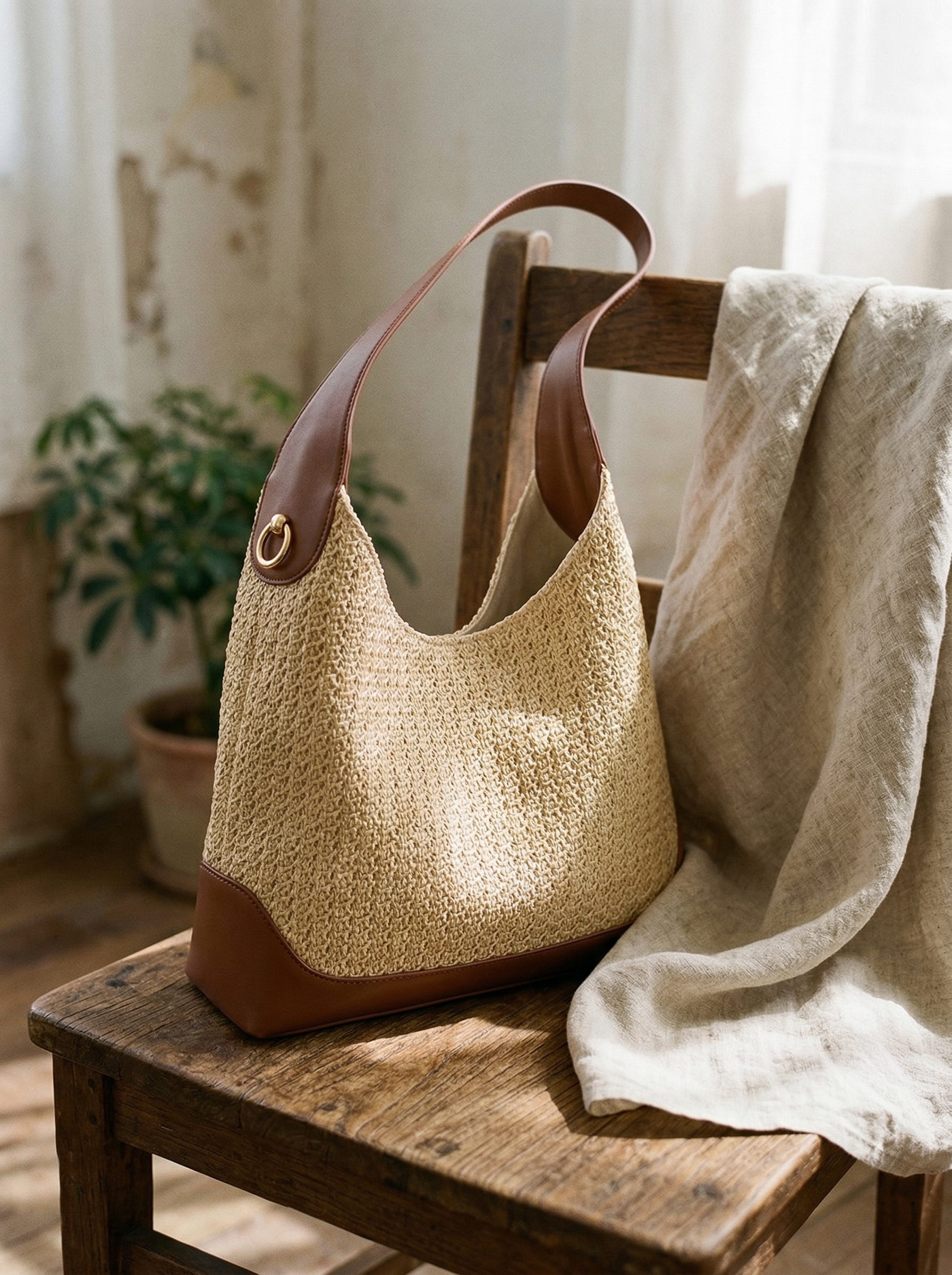 Artisanal Handwoven Colorblock Bucket Bag for Effortless Coastal Style by LINTICO