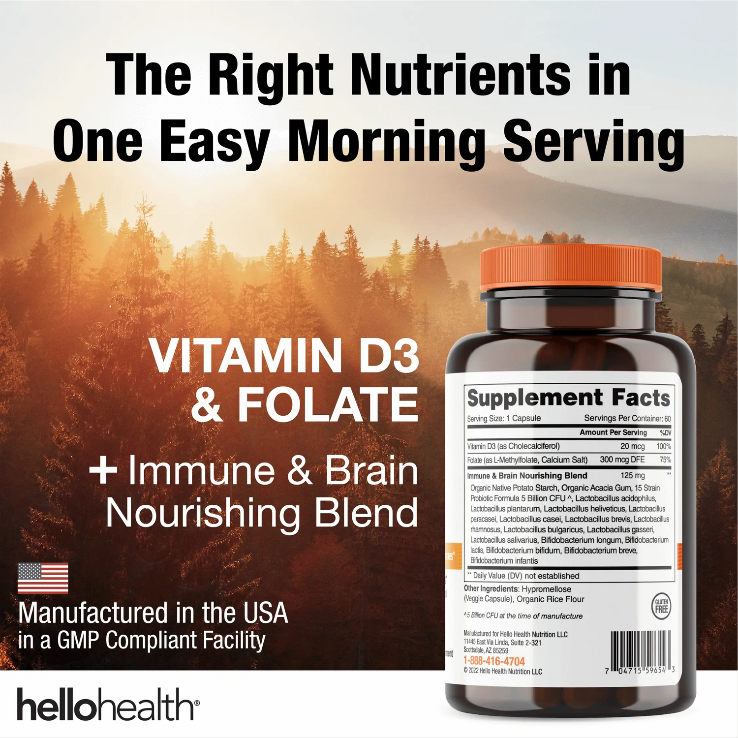 15-in-1 Pre-Probiotics + D3 + Methylfolate capsules - Belly Great by hellohealth