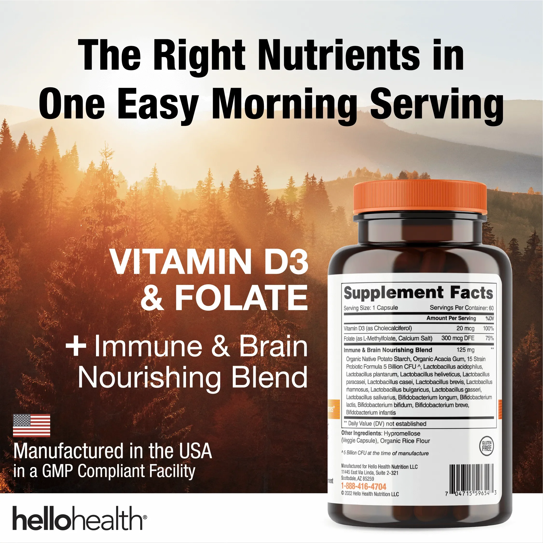 15-in-1 Pre-Probiotics + D3 + Methylfolate capsules - Belly Great by hellohealth