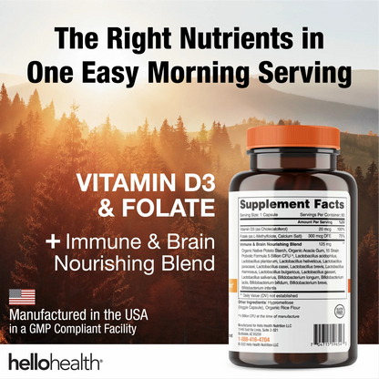 15-in-1 Pre-Probiotics + D3 + Methylfolate capsules - Belly Great by hellohealth