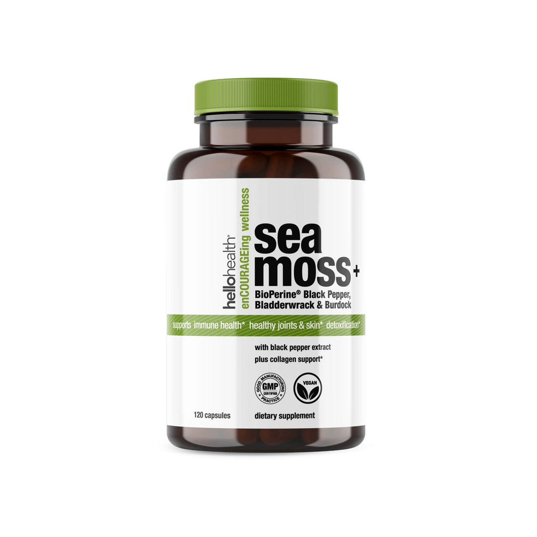 Organic Irish Sea Moss, Organic Bladderwrack, Organic Burdock &amp; Bioperine capsules by hellohealth