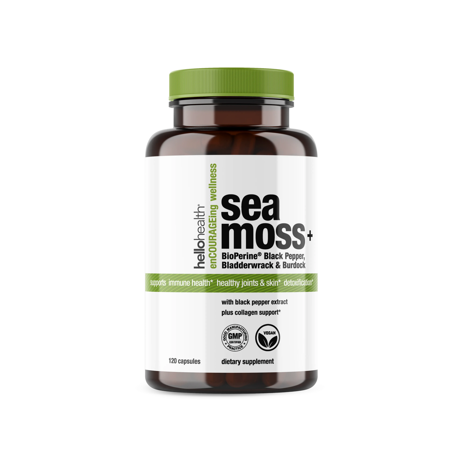 Organic Irish Sea Moss, Organic Bladderwrack, Organic Burdock &amp; Bioperine capsules by hellohealth