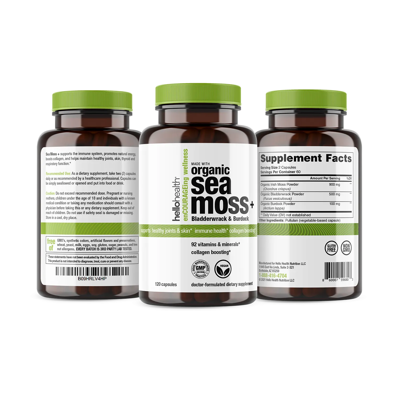 Organic Irish Sea Moss, Organic Bladderwrack, &amp; Organic Burdock capsules by hellohealth