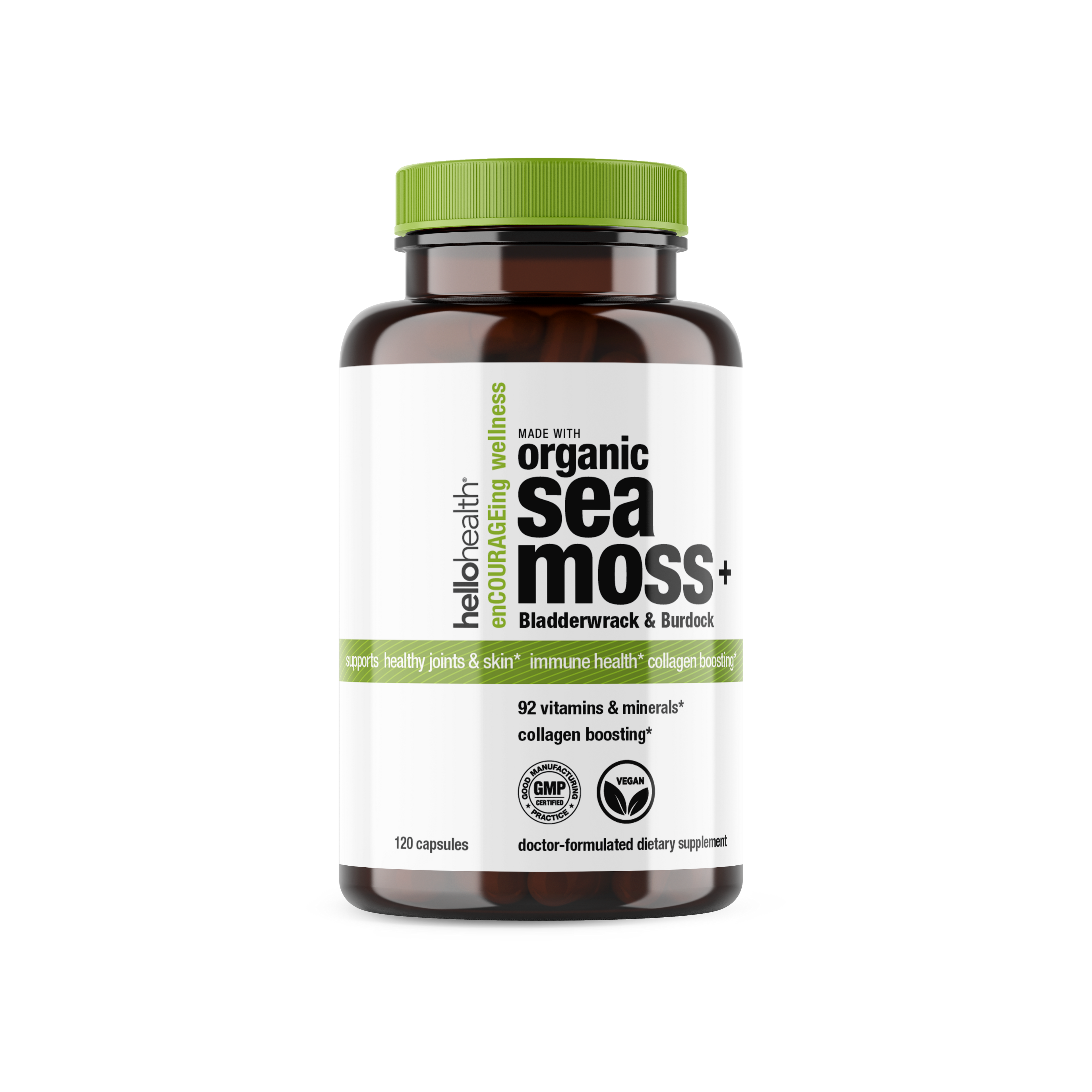 Organic Irish Sea Moss, Organic Bladderwrack, &amp; Organic Burdock capsules by hellohealth